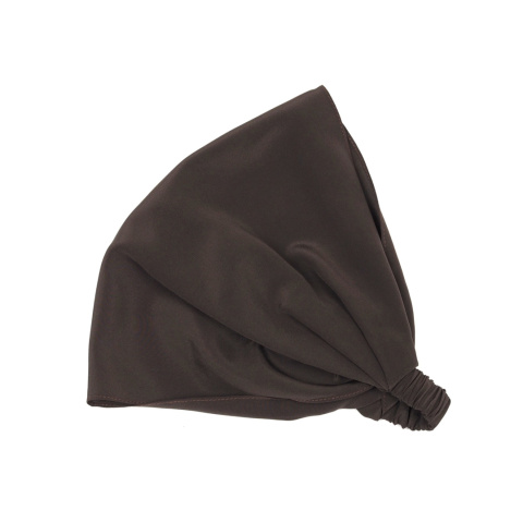 Jedwabna brązowa chustka na głowę z gumką CHJ-022