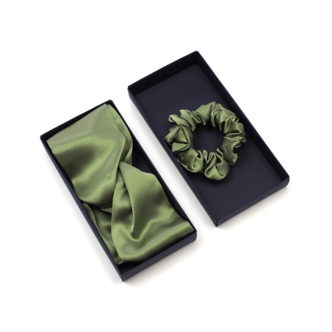 Silk Facial Care Set: Headband + Elastic Olive