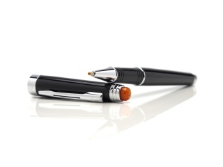Silver rollerball pen with cognac amber KPS-20