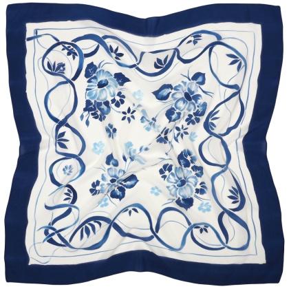 Apaszka jedwabna ręcznie malowana, Wirujący błękit 70x70cm AM7-555