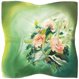 AM7-045 Hand-Painted Silk Scarf Flowers, 70x70 cm
