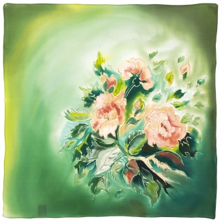 AM7-045 Hand-Painted Silk Scarf Flowers, 70x70 cm