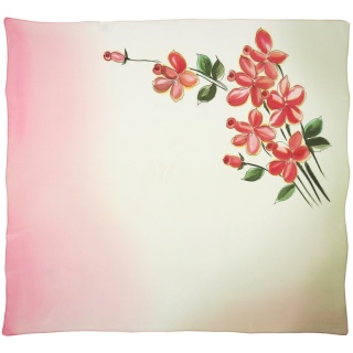 Apaszka jedwabna ręcznie malowana w kwiaty różowo-zielona 88x82cm AM-1044