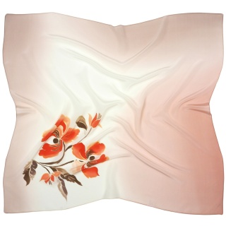 Apaszka jedwabna ręcznie malowana w kwiaty brązowa 89x82cm AM-1019