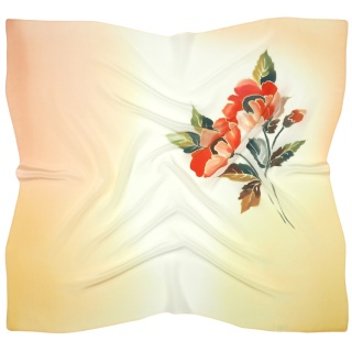 Apaszka jedwabna ręcznie malowana w kwiaty żółta 88x82cm AM-1039