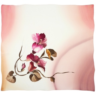 Apaszka jedwabna ręcznie malowana z kwiatami różowa 81x88cm AM-1016