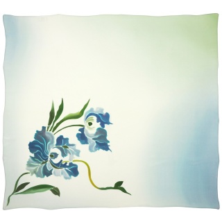 Apaszka jedwabna ręcznie malowana z kwiatem niebieska 88x80cm AM-1011