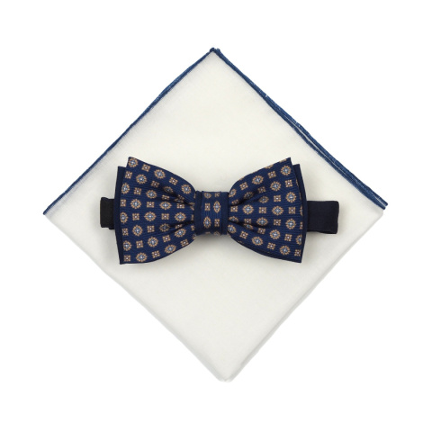 Navy patterned silk bow tie
