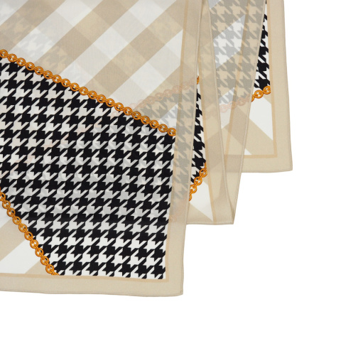 Jedwabny szalik dwustronny w pepitkę beżowy 145x30cm SDM-06