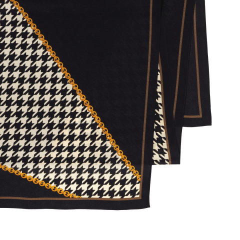 Black Double-Sided Silk Scarf in Houndstooth Pattern 180x45 cm SDD-02