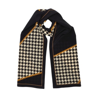 Black Double-Sided Silk Scarf in Houndstooth Pattern 180x45 cm SDD-02