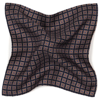 Navy Blue Silk Pocket Square with Micro Pattern 30x30 cm PJ-395