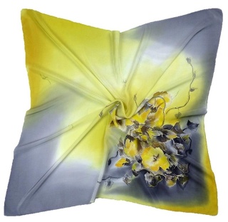 Apaszka jedwabna, ręcznie malowana, Cytrynowy rozkwit 90x90cm AM-221