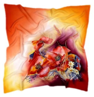 Apaszka jedwabna, ręcznie malowana, Makowa łąka 90x90cm AM-248
