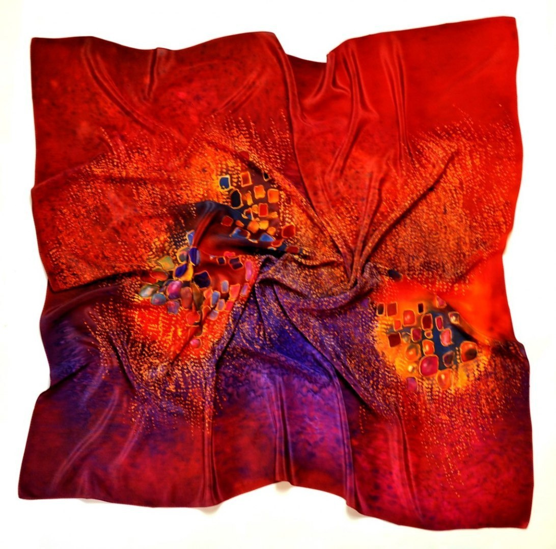 Hand-painted silk scarf, 90x90cm (1)