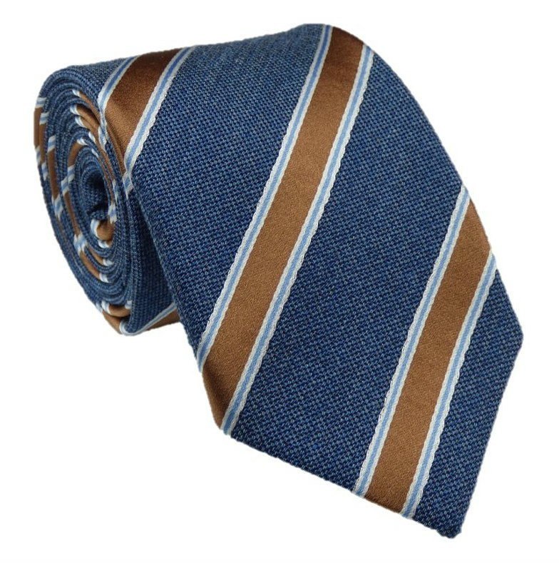 Navy silk tie with golden stripes - MILANO