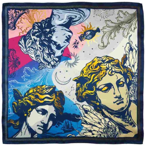 Silk scarf, double-sided, with mythological motifs, 68x68 cm, AD7-493
