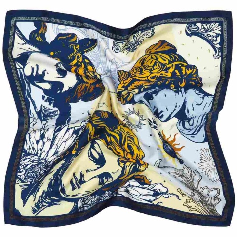 Silk scarf, double-sided, with mythological motifs, 68x68 cm, AD7-494