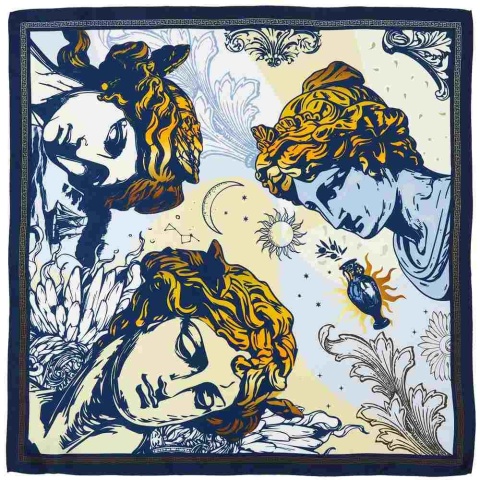 Silk scarf, double-sided, with mythological motifs, 68x68 cm, AD7-494