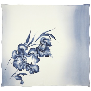 Apaszka jedwabna ręcznie malowana w kwiaty błękitno-popielata 89x82cm AM-1046