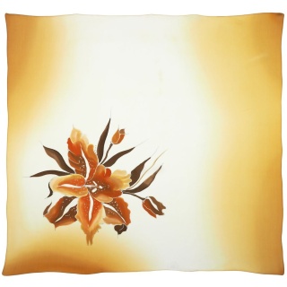 Apaszka jedwabna ręcznie malowana w kwiaty pomarańczowa 86x83cm AM-1017