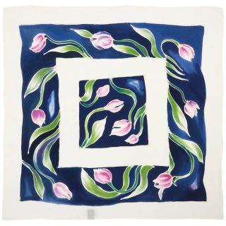 Apaszka jedwabna ręcznie malowana, Tulipany 70x70 cm AM7-721