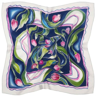 Apaszka jedwabna ręcznie malowana, Tulipany 70x70cm AM7-726
