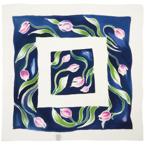 Hand-painted silk scarf with tulips 70x70 cm AM7-721 (2)