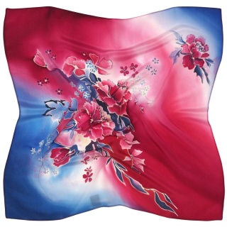 Gawroszka jedwabna ręcznie malowana, Kwiat w czerwieni 55x55cm AM5-729