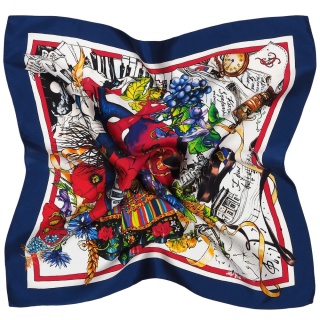 Multicoloured silk rook with Chopin motif 54x54cm CH-1033