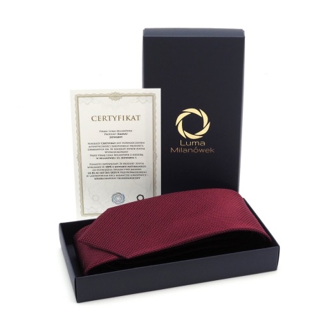 Jedwabny krawat żakardowy w mikrowzór bordo KR-676 (2)