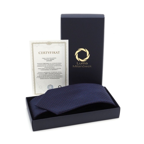 Jedwabny krawat żakardowy w mikrowzór granatowy KR-653