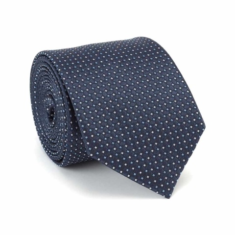 Micro-patterned silk jacquard tie navy blue KR-660 (1)
