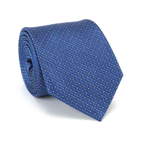 Jedwabny krawat żakardowy w mikrowzór niebieski KR-665 (1)