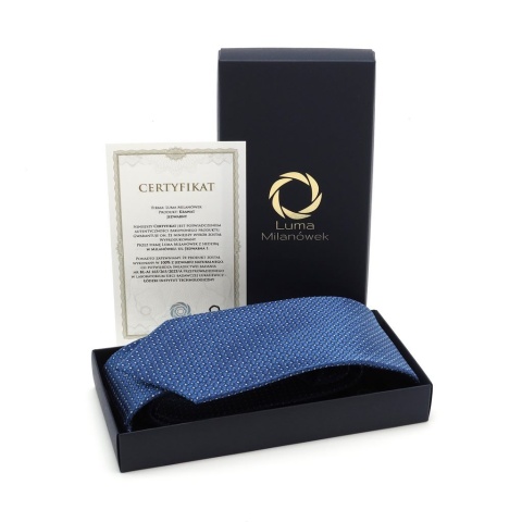 Jedwabny krawat żakardowy w mikrowzór niebieski KR-665 (2)