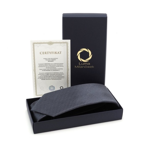 Jedwabny krawat żakardowy w mikrowzór szary KR-658 (2)