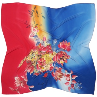 AM-197 Burgundy-blue Hand Painted Silk Scarf, 90x90cm