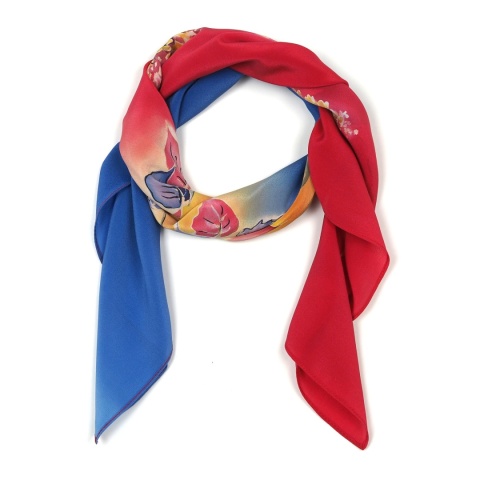 Apaszka jedwabna, ręcznie malowana, Ognisty błękit 90x90cm