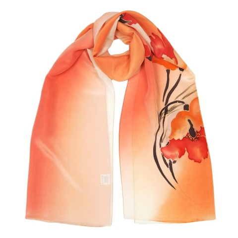 Silk scarf with orange flowers 160x44cm SZ-897 (2)