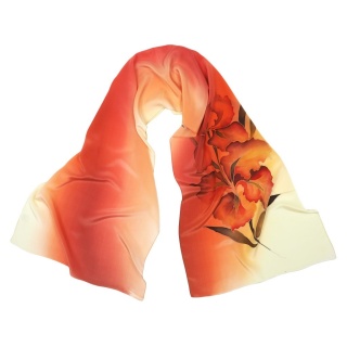 Silk scarf with orange flowers 160x44cm SZ-894