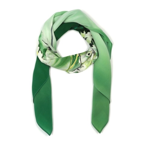 Apaszka jedwabna, ręcznie malowana, Zielony ogród 90x90cm AM-033