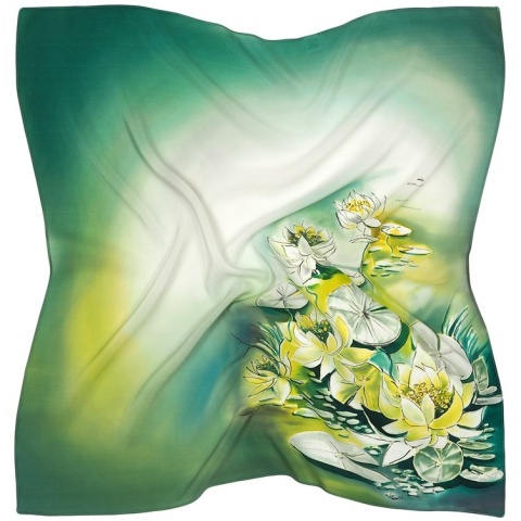Apaszka jedwabna, ręcznie malowana, Nenufary 70x70 cm AM7-224 (1)