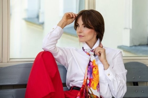 Purple Silk Scarf with Flowers and Fairy 88x88 cm AD-008