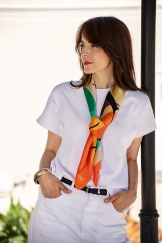 Multicolor silk scarf with pop art motif 88x88cm AD-006