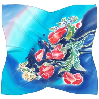 Jedwabna gawroszka ręcznie malowana, Makowa Łąka 55x55 cm AM5-049