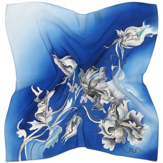 Silk hand-painted blue flower swaddle blanket 55x55 cm AM5-043