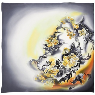Grey Hand Painted Silk Scarf, 90x90cm