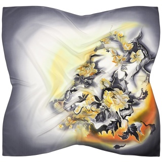 Grey Hand Painted Silk Scarf, 90x90cm