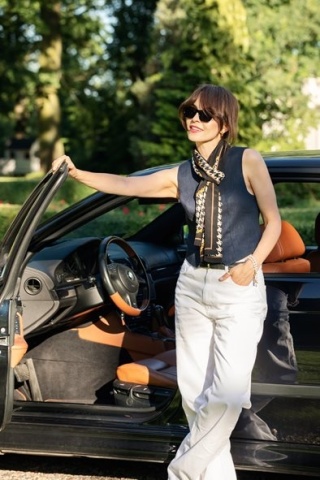 Black Double-Sided Silk Scarf in Houndstooth Pattern 180x45 cm SDD-02