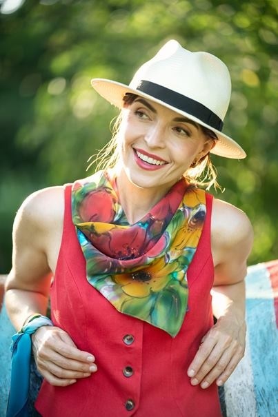 Apaszka jedwabna, ręcznie malowana, Polne kwiaty 90x90cm AM-026